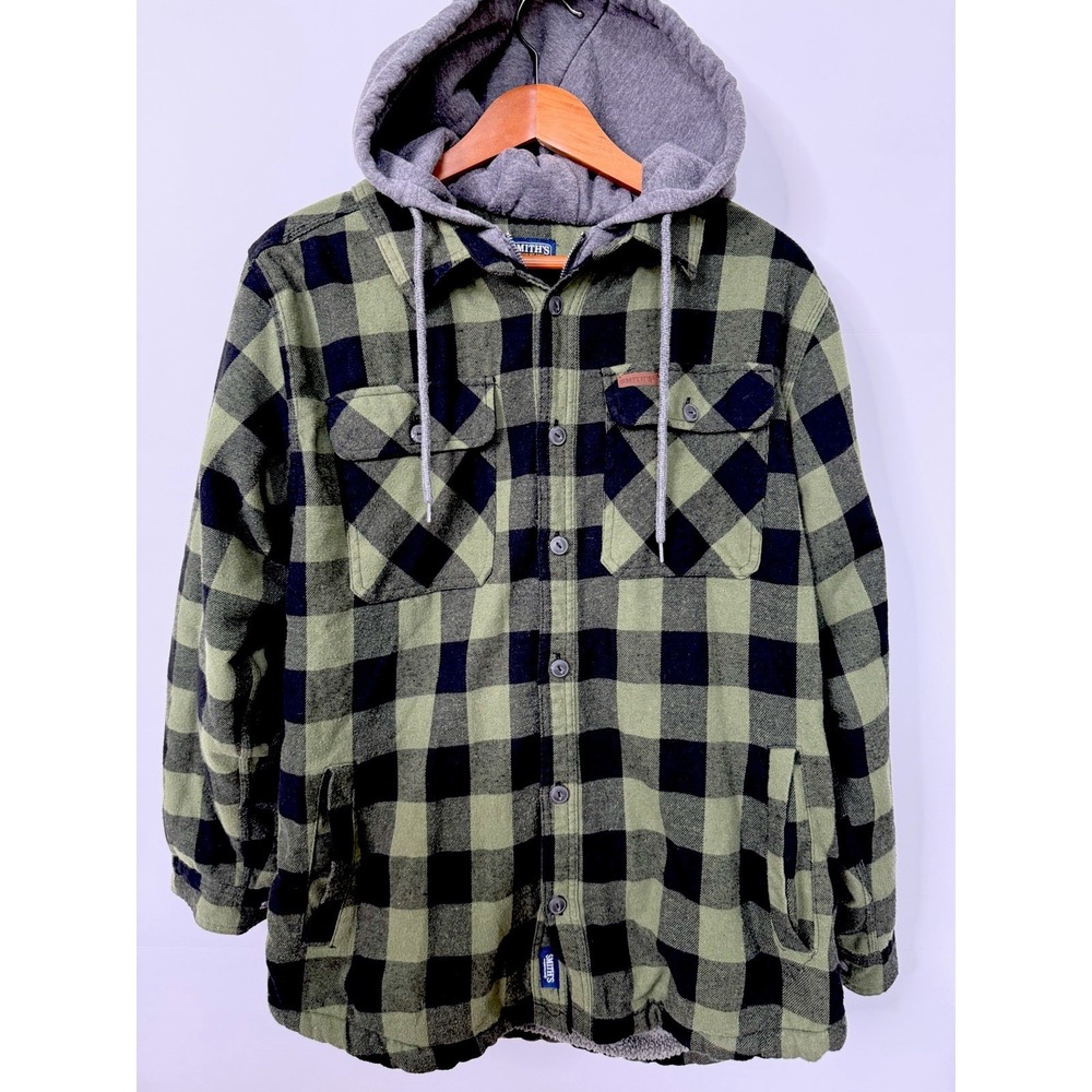 Smith's‎ Workwear Sherpa Lined Hooded Flannel Jacket Men's Medium Green Plaid